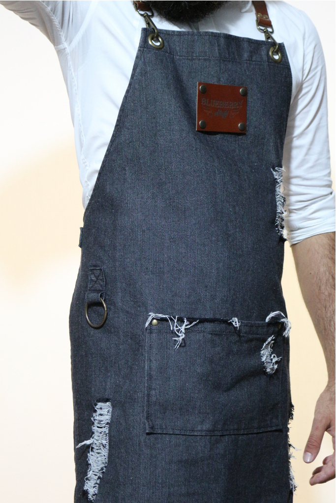 Denim Apron in Stonewashed Black with Stylish Ripped Details